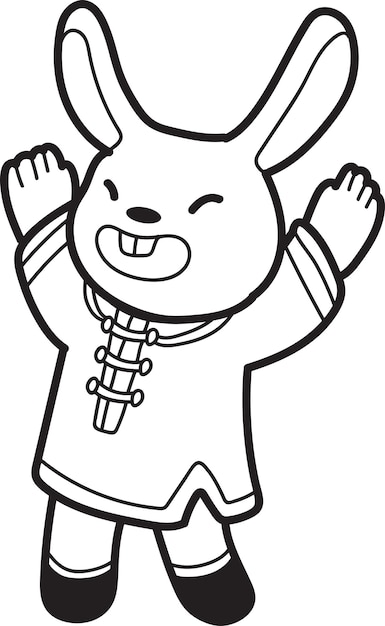 手描きの中国のウサギの笑顔と幸せなイラスト