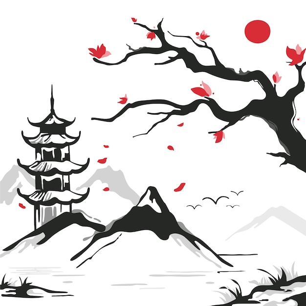 Hand drawn chinese style illustration