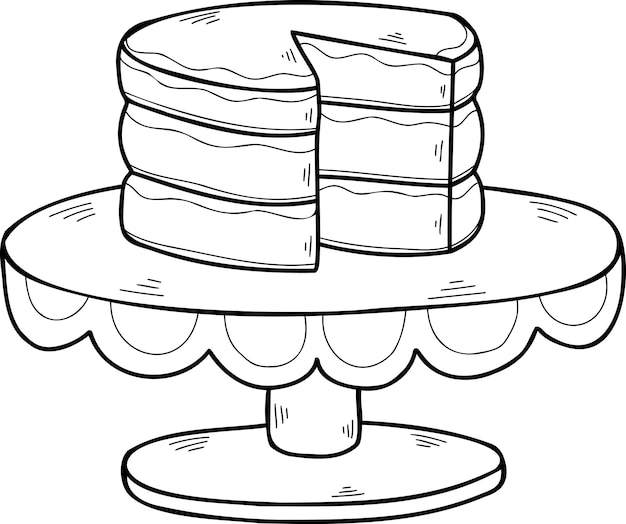 Hand Drawn Chocolate cake on the cake stand illustration