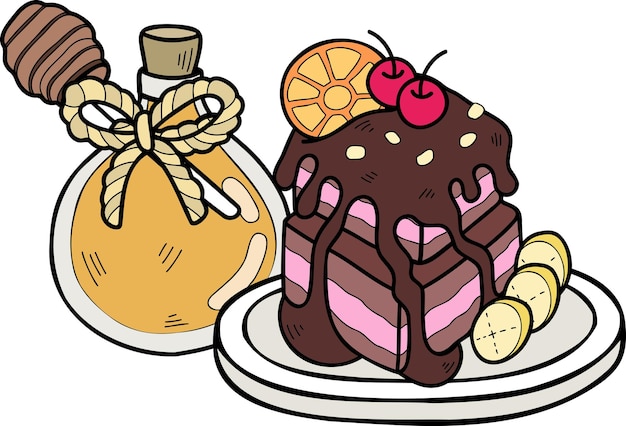 Hand Drawn Chocolate Cake with Honey illustration