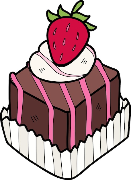 Cupcakes al cioccolato disegnati a mano con illustrazione di fragole
