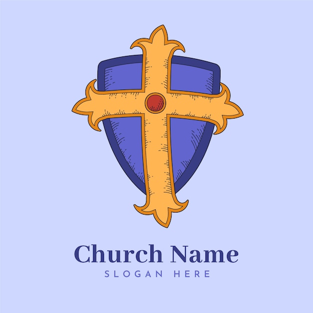 Vector hand drawn christian cross logo