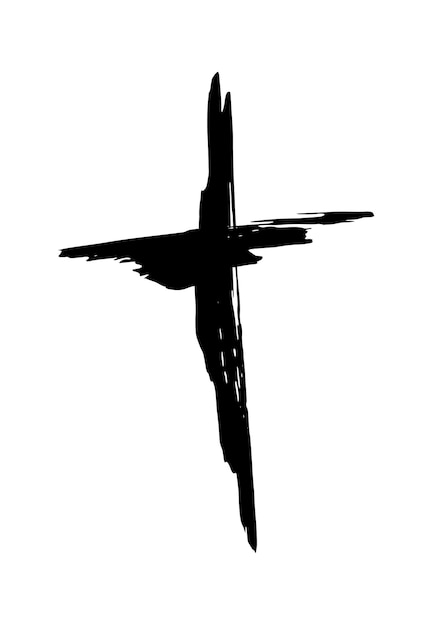 Vector hand drawn christian cross symbol hand painted with black ink