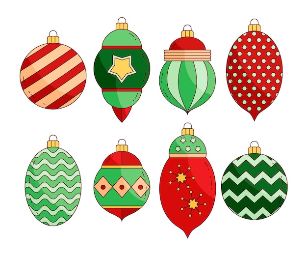 Vector hand drawn christmas ball ornaments collection