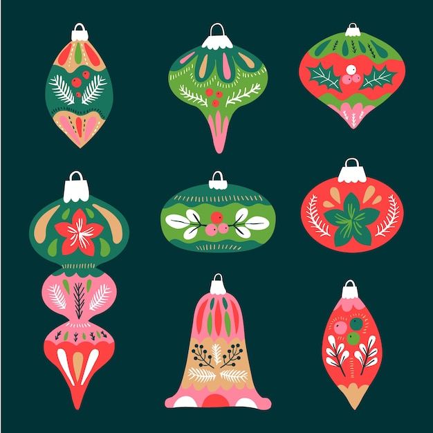 Vector hand drawn christmas ball ornaments collection