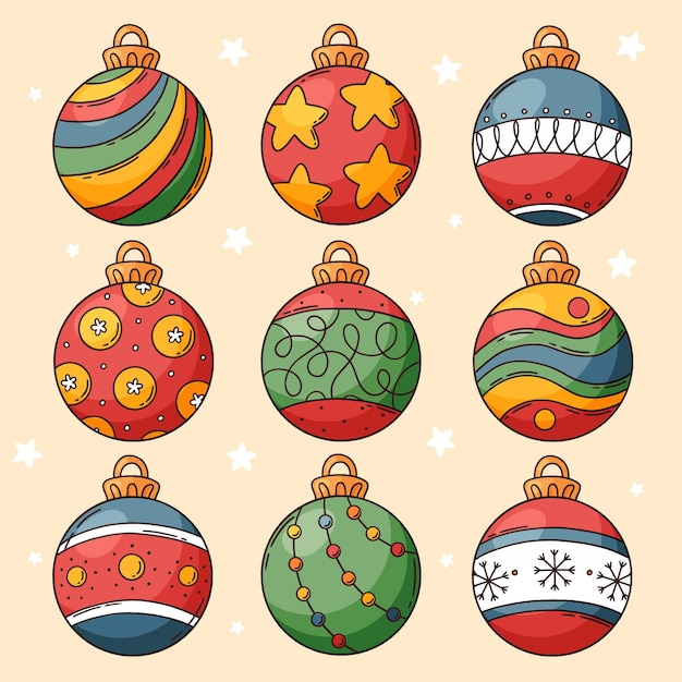 Hand drawn christmas ball ornaments collection