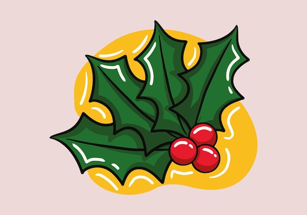 Ручной обращается рождественский колокольчик с красной лентой с иллюстрацией листьев омелы