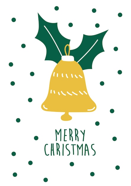 Hand drawn Christmas bell in yellow color Vector illustration Christmas card