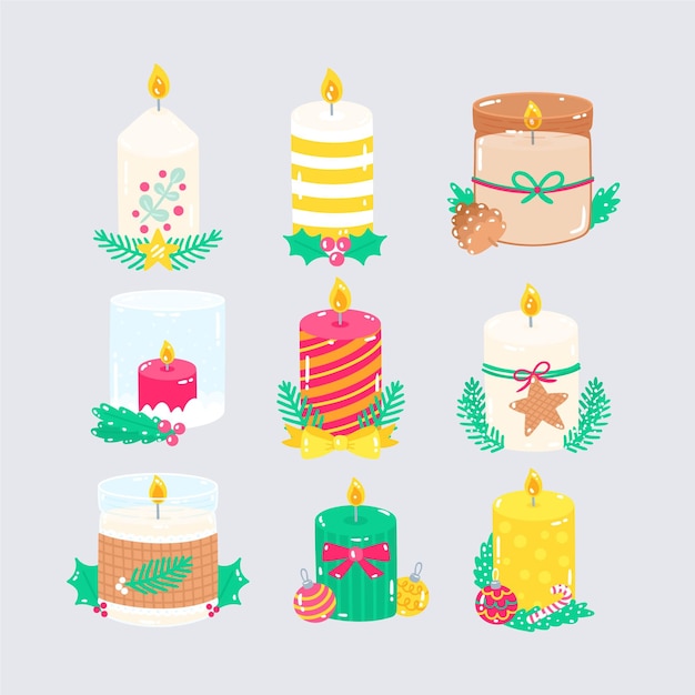 Vector hand drawn christmas candle collection