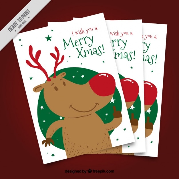 Vector hand drawn christmas card with reindeer