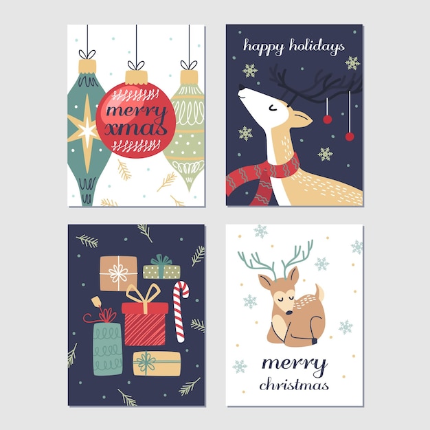 Vector hand drawn christmas cards