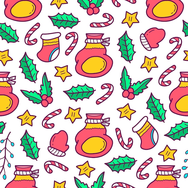 Hand drawn christmas cartoon doodle pattern design