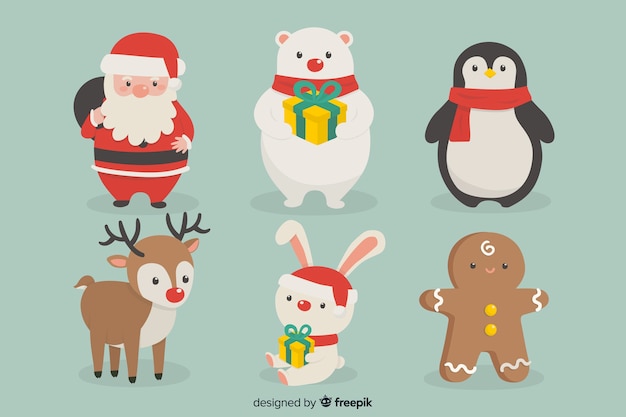 Hand drawn christmas characters collection