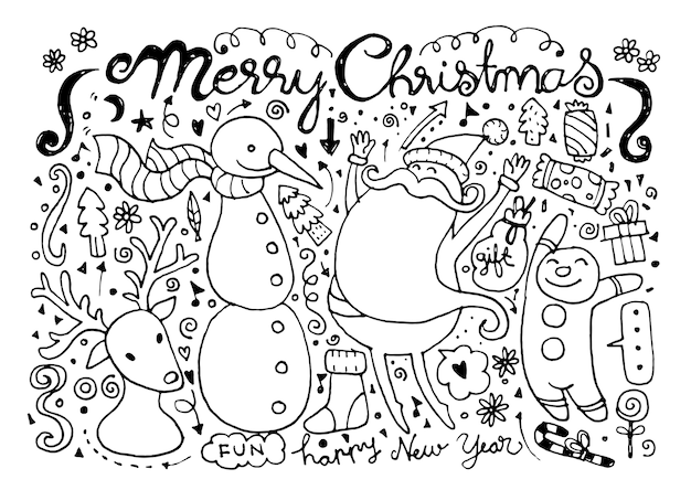 Hand drawn christmas characters and elements