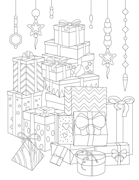 Hand drawn christmas coloring page