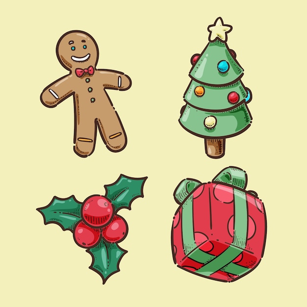 ベクトル 手描きのクリスマスデザイン要素コレクション