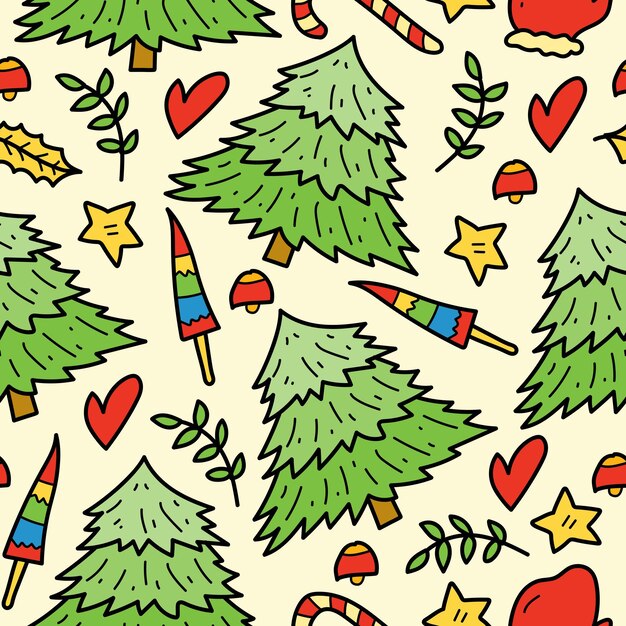 손으로 그린 크리스마스 낙서 만화 원활한 패턴 디자인