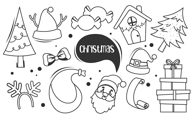 Hand drawn christmas doodles coloring