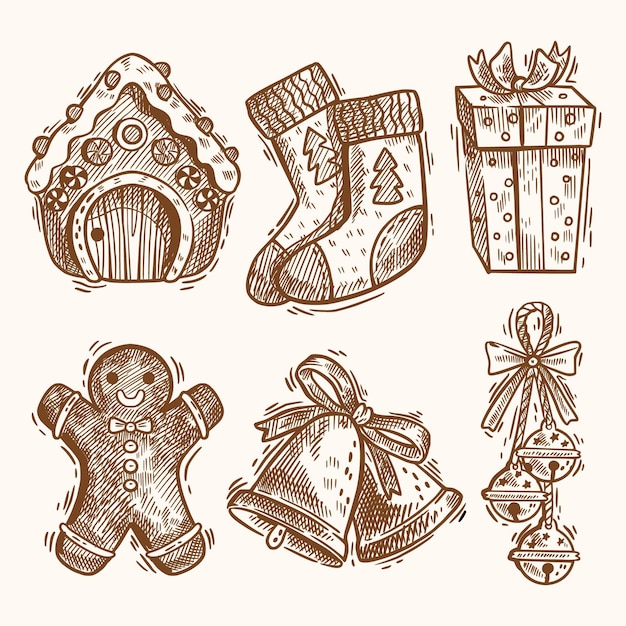 Hand drawn christmas element illustration collection