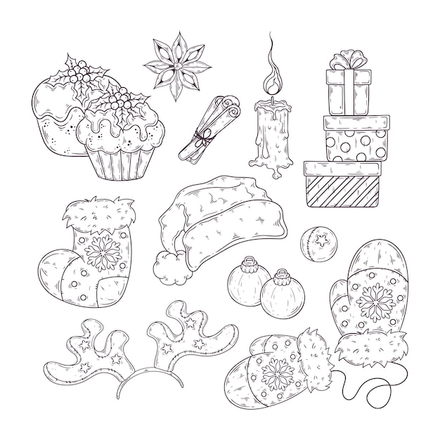 Hand drawn Christmas elements collection 