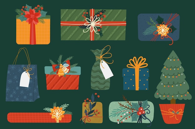 Vector hand drawn christmas gift collection