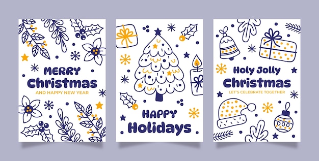 Vector hand drawn christmas greeting cards set