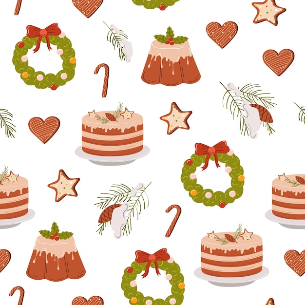 Hand Drawn Christmas or Holiday Pattern. Christmas pattern for surface design, wallpapers, fabrics