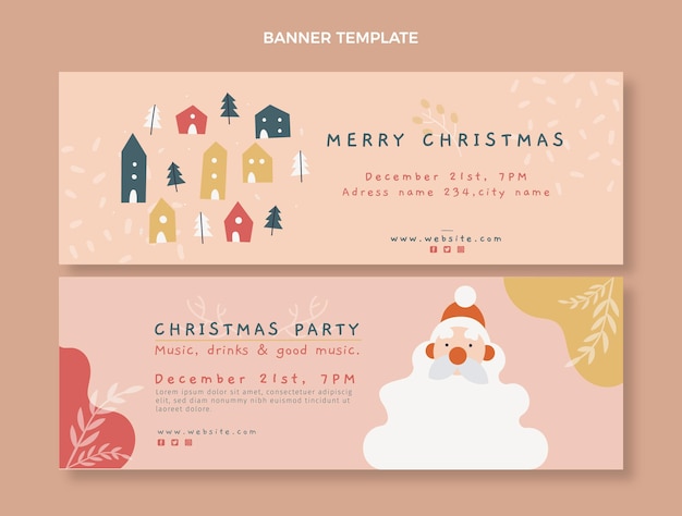 Hand drawn christmas horizontal banners set