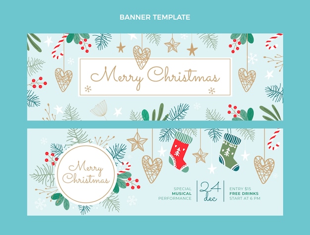 Vector hand drawn christmas horizontal banners set