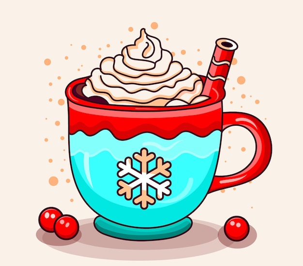 Vector hand drawn christmas hot chocolate illustration