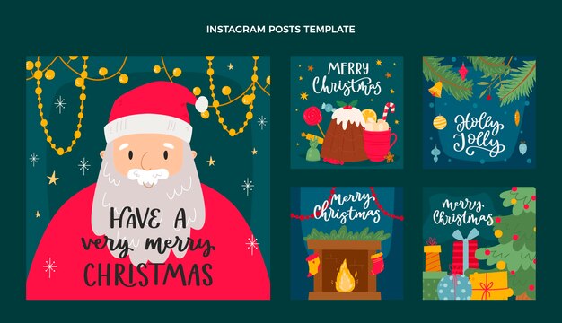 Collezione di post di instagram natalizi disegnati a mano