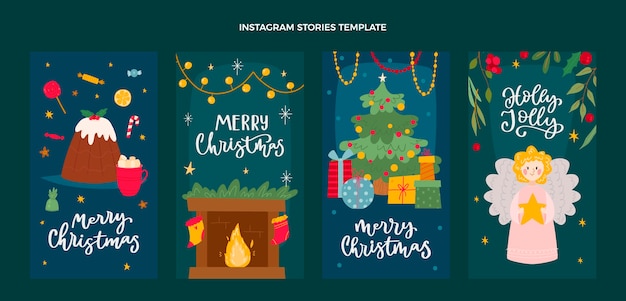 Vector hand drawn christmas instagram stories collection