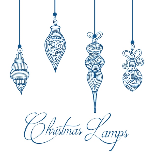 Hand drawn christmas lamps background