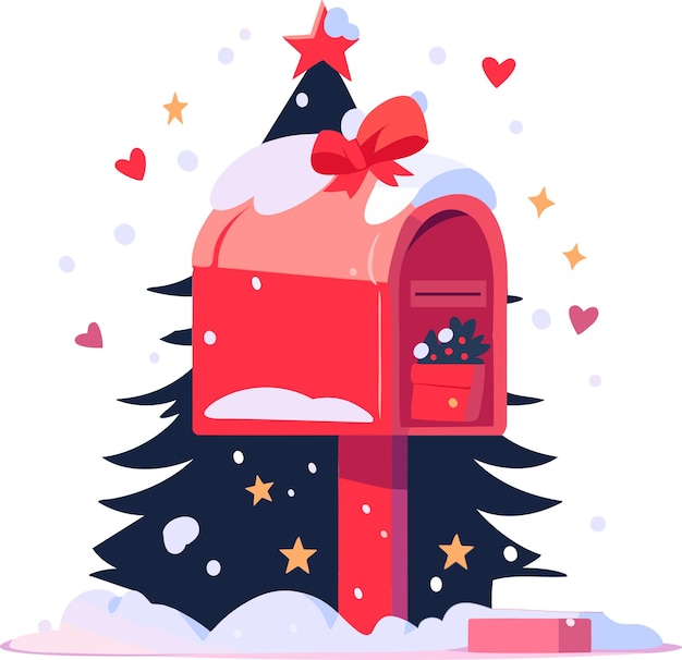 Vector hand drawn christmas mailbox in flat style