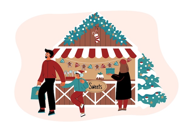 Vector hand drawn christmas market illustration