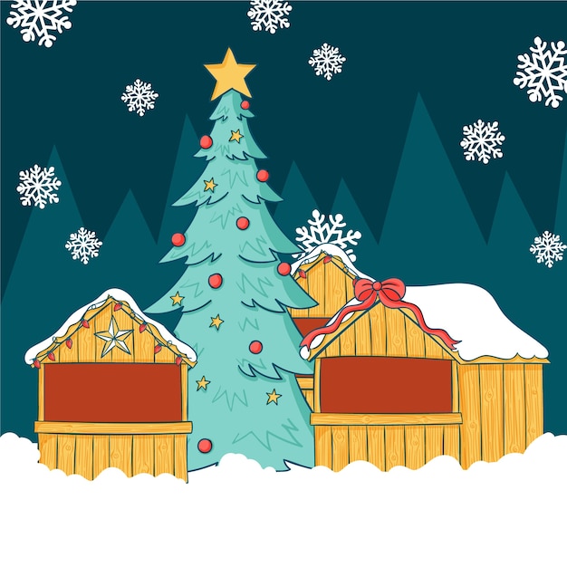 Vector hand drawn christmas market illustration