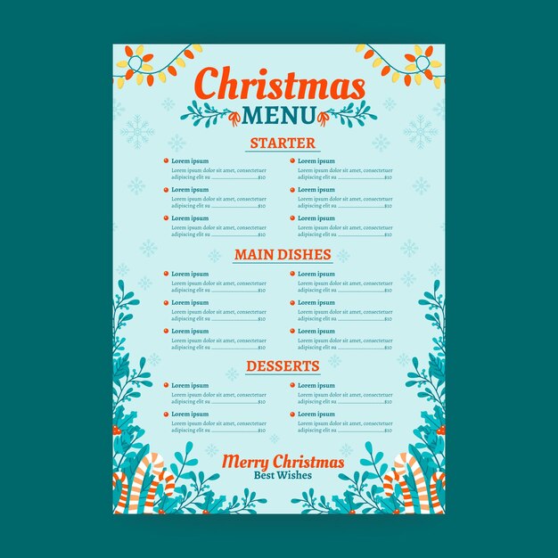 Modello di menu di natale disegnato a mano