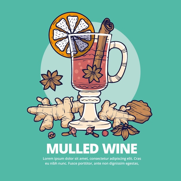 벡터 손으로 그린 크리스마스 mulled 와인 그림