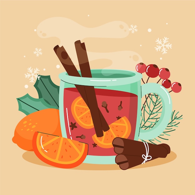 Vector hand drawn christmas mulled wine illustration