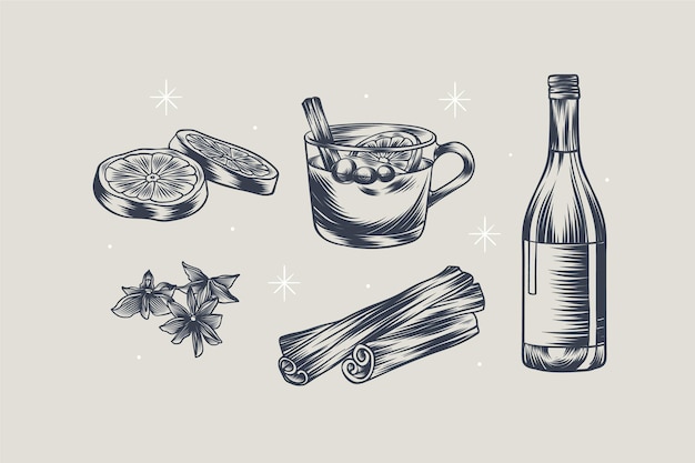 Vector hand drawn christmas mulled wine