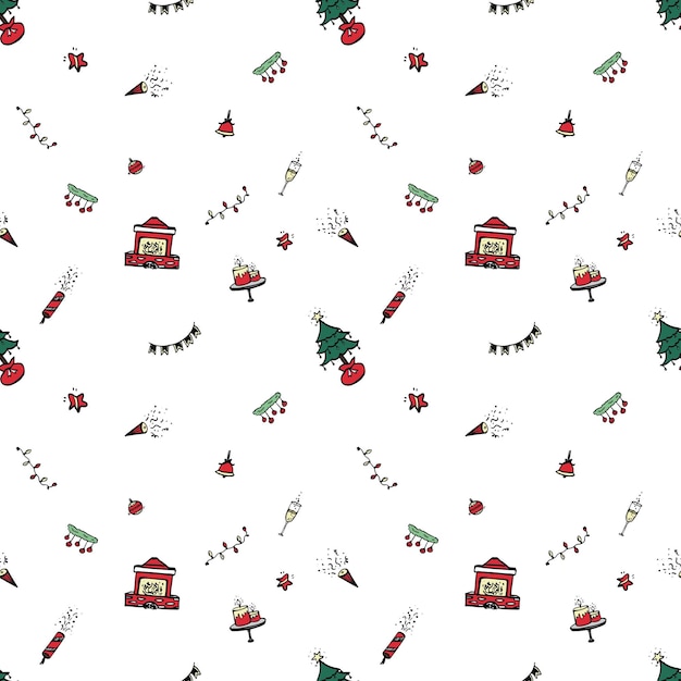 Hand drawn christmas object repeat pattern for wrapping paper wallpaper textile packaging and other seamless printing work