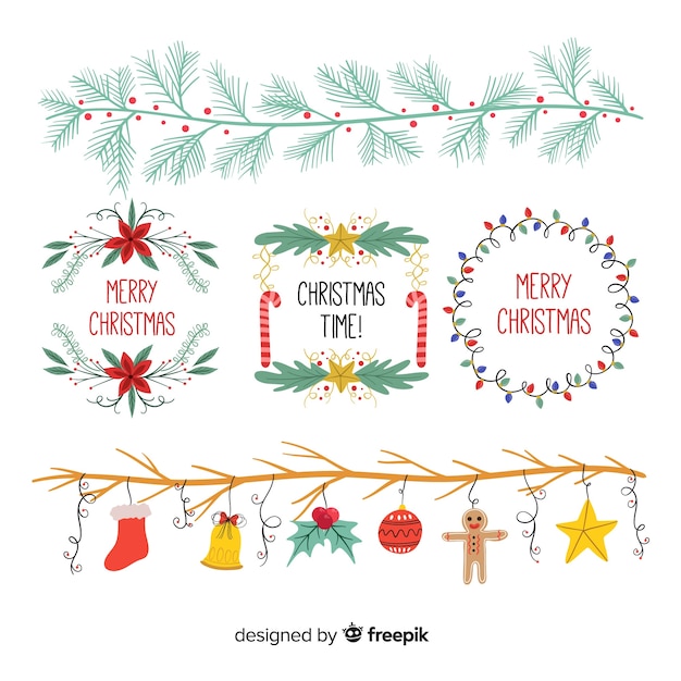 Vector hand drawn christmas ornaments collection