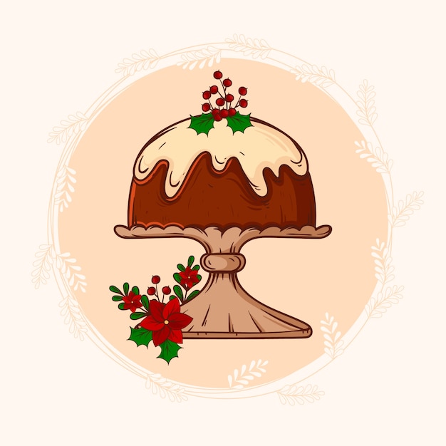 Vector hand drawn christmas pudding illustration