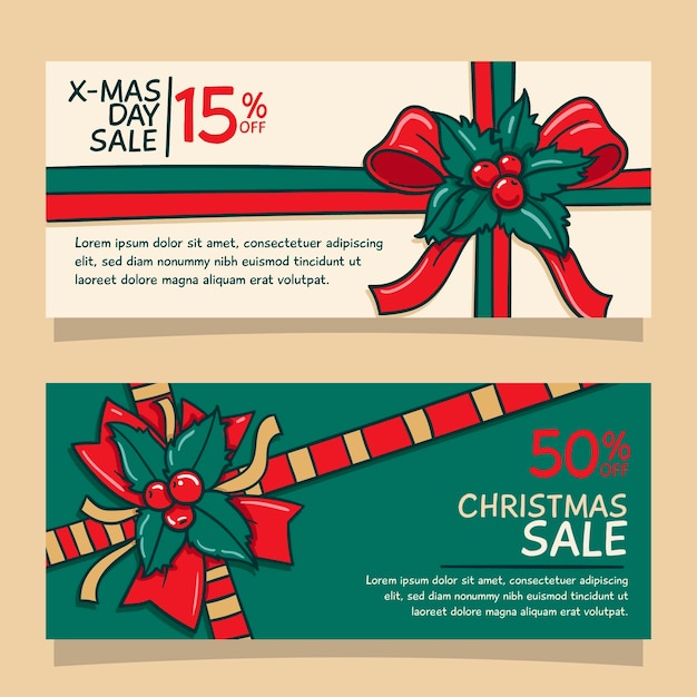 Vector hand drawn christmas sale banners template