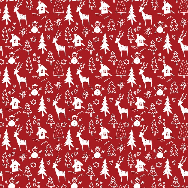 Vector hand drawn christmas seamless pattern