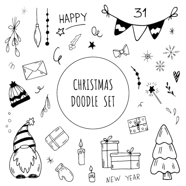 Hand-drawn christmas sketchy notebook doodles- vector new year illustration design elements