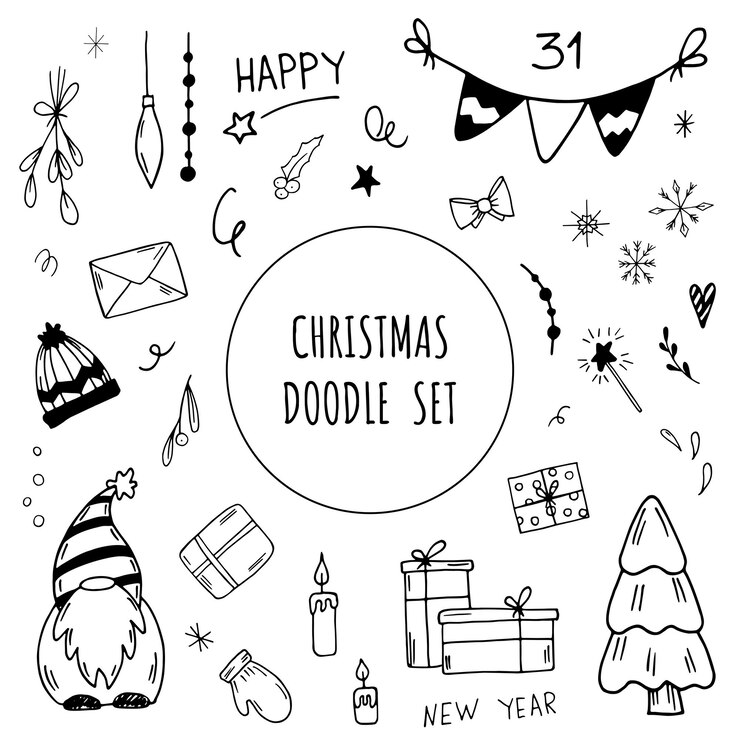 Vector hand-drawn christmas sketchy notebook doodles- vector new year illustration design elements