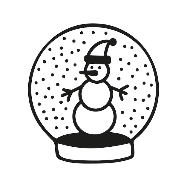 Globo di neve di natale disegnato a mano con pupazzo di neve doodle illustrazione vettoriale