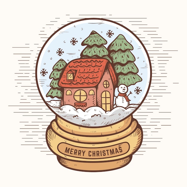 Vector hand drawn christmas snowball globe