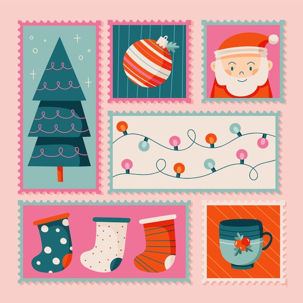 Vector hand drawn christmas stamp collection